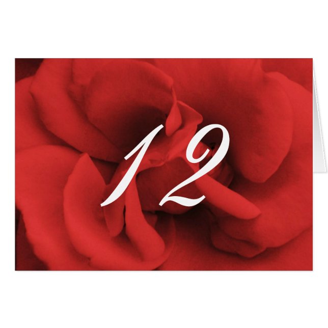 Red Rose Petals Wedding Table Numbers (Front Horizontal)
