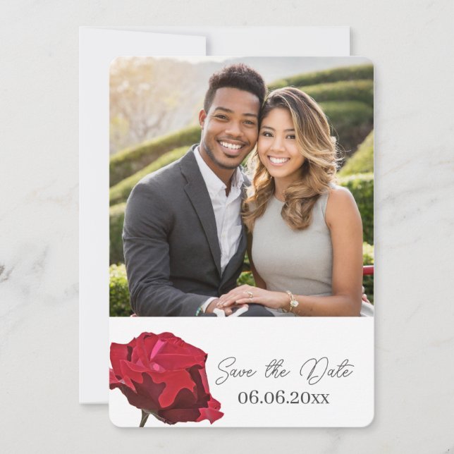 Red Rose Photo Save the date Card (Front)