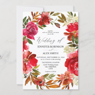 Red Rose & Pink Floral 2 Wedding Invitation