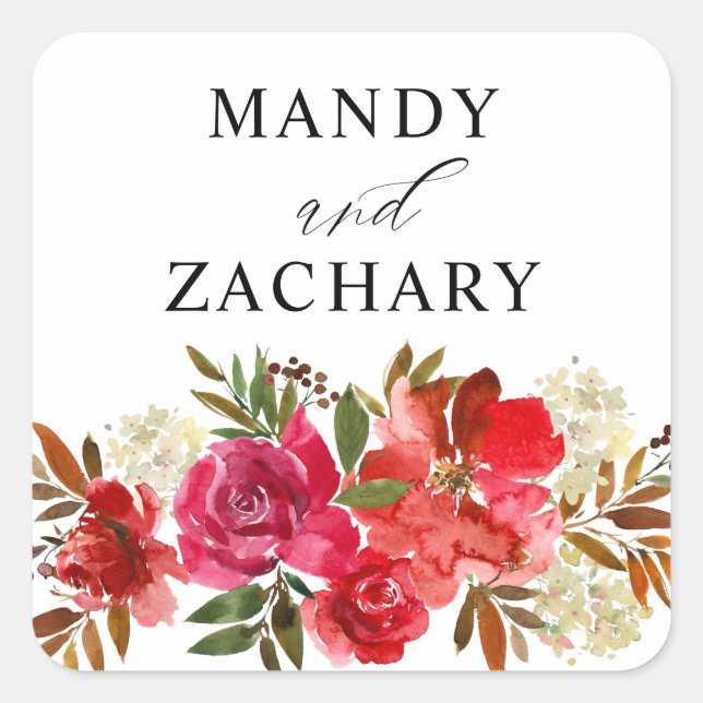 Red Rose & Pink Floral 4 Square Sticker (Front)