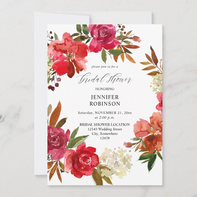 Red Rose & Pink Floral Bridal Shower Invitation (Front)