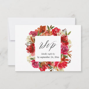 Red Rose & Pink Floral with Meal RSVP Card