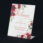 Red Rose Pink Peony 18th Birthday Welcome  Pedestal Sign<br><div class="desc">Welcome guests to your birthday party with this elegant floral design. Two lush red and white floral arrangements are placed in diagonal corners. Welcome is written in a large trending font. The remainder of the text is a classic upright font and very easy to customise. This item is part of...</div>
