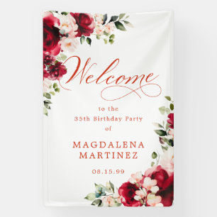 Red Rose Pink Peony 35th Birthday Welcome Banner