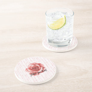 Red Rose Pink Stripes Coaster