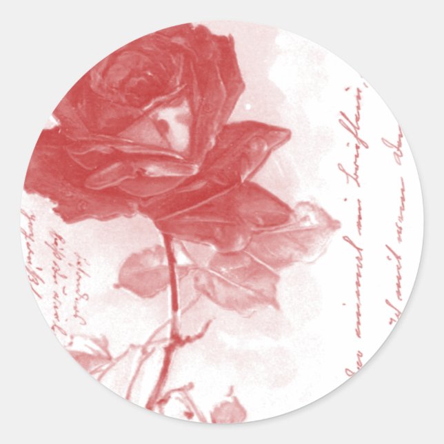 Red Rose Postcard Design Classic Round Sticker (Front)