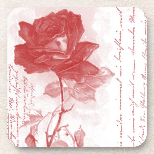 Red Rose Postcard Design Coaster (Front)
