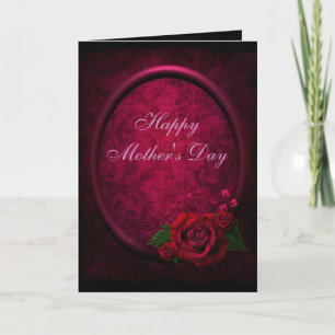 Red Rose & Purple Frame Damask Mother's Day Card