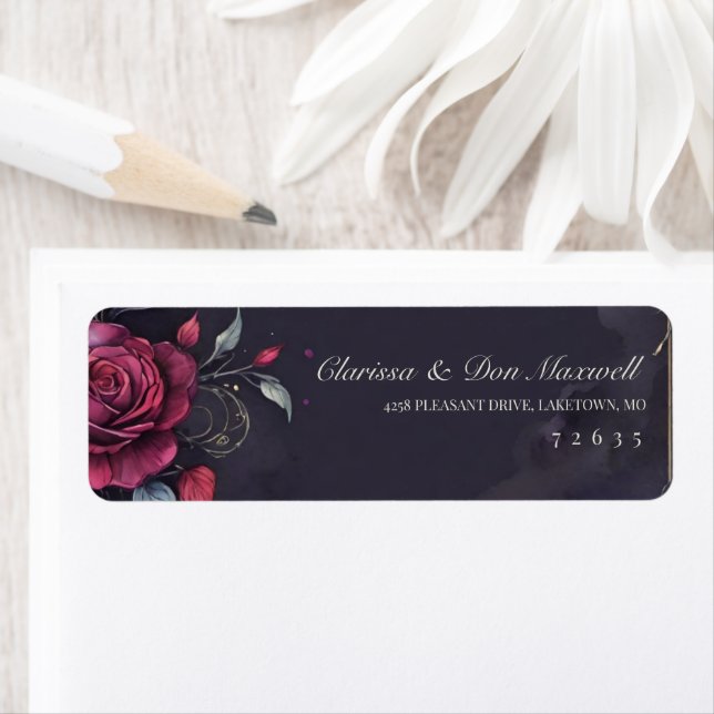 Red Rose Purple Gothic Boho Dark Return Address (Insitu)