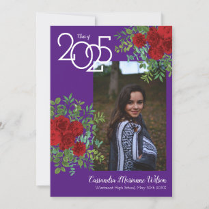 Red Rose Purple Photo Graduation Announcement