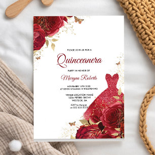 Red Rose Quinceanera 15th Birthday Invitation
