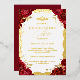Red Rose Quinceanera Gold Lace Birthday