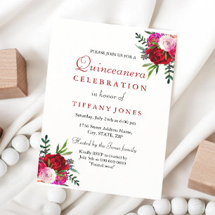 Red Rose Quinceanera - Modern Elegant Invitation