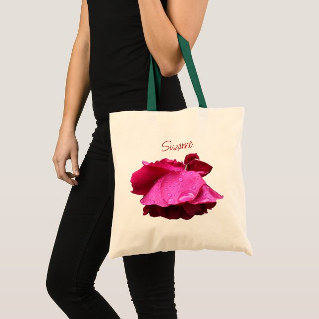 Red Rose Raindrops Floral Personalised Tote Bag (Front (Product))