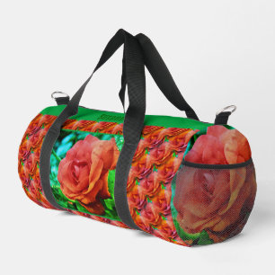 Red Rose Raindrops Flower Abstract Personalised Duffle Bag