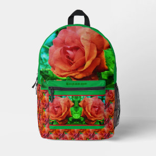 Red Rose Raindrops Flower Abstract Personalised Printed Backpack