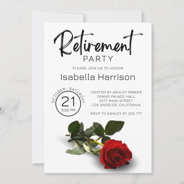 Red Rose Retirement  Invitation (Front)