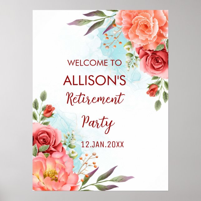 Red Rose Retirement Party Welcome Sign (Front)