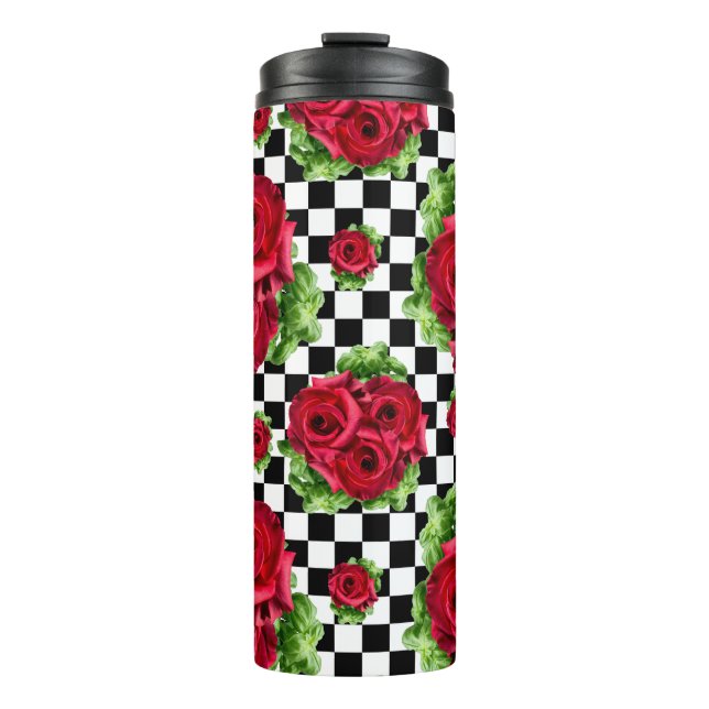 Red Rose Rockabilly Check Thermal Tumbler (Front)
