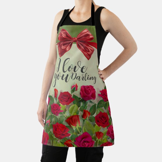 Red Rose Romantic Design With Full Customizable Apron (Insitu)