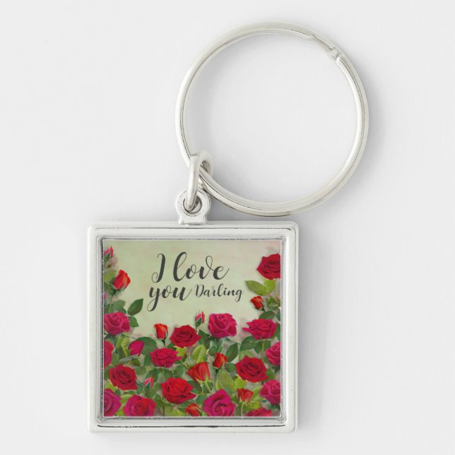Red Rose Romantic Design With Full Customizable Key Ring (Front)