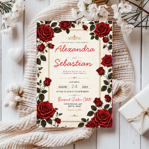 Red Rose Romantic Floral Elegant Rose Garden Acrylic Invitations