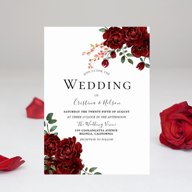 Red Rose Romantic Floral Wedding Invitation (Creator Uploaded)
