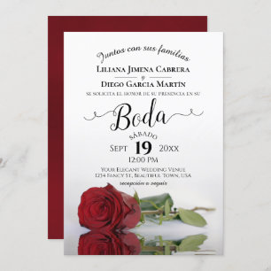 Red Rose Romantic Spanish Language Boda Wedding Invitation