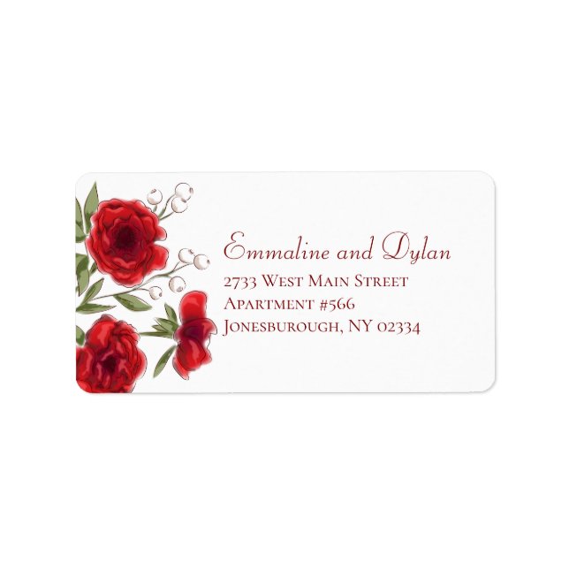 Red Rose Romantic Wedding Address Labels (Front)