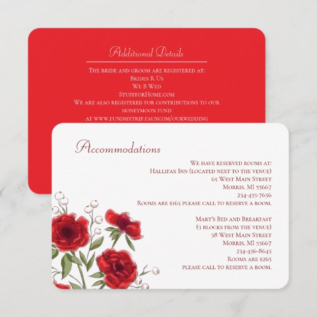 Red Rose Romantic Wedding Enclosure Card (Front/Back)