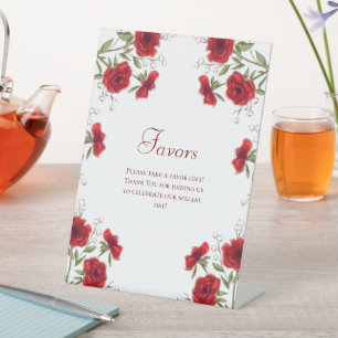 Red Rose Romantic Wedding Favors Sign