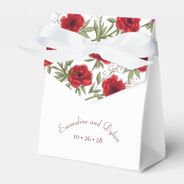 Red Rose Romantic Wedding Favour Box (Front Side)