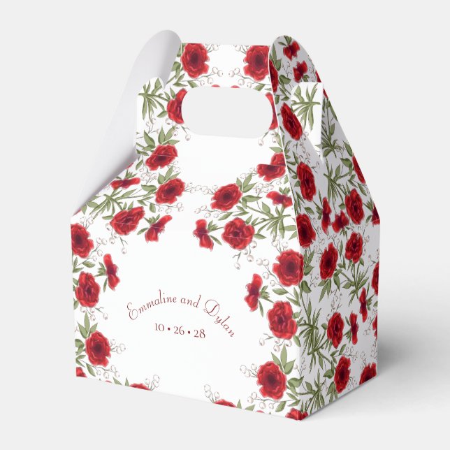 Red Rose Romantic Wedding Favour Box (Front Side)
