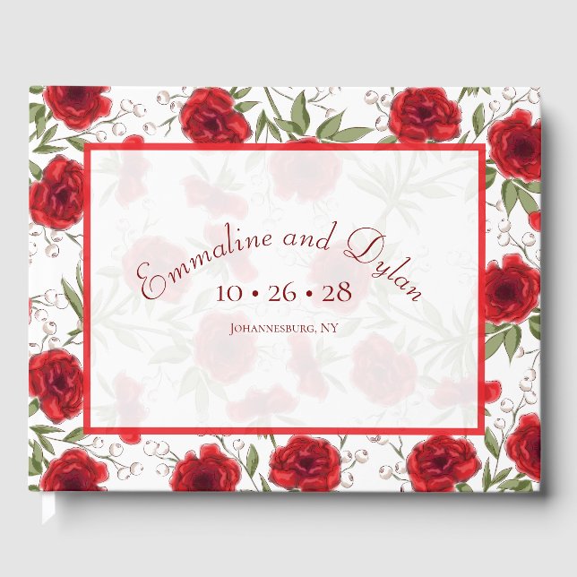 Red Rose Romantic Wedding Guest Book (Front)