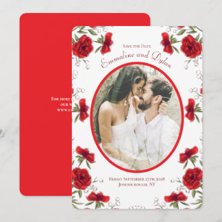 Red Rose Romantic Wedding Photo Save the Date Invitation