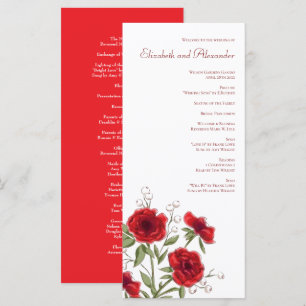 Red Rose Romantic Wedding Programs Menu