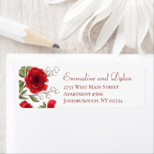 Red Rose Romantic Wedding Return Address Labels
