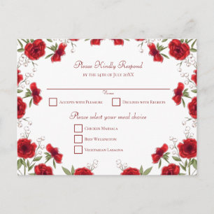 Red Rose Romantic Wedding RSVP Holiday Postcard