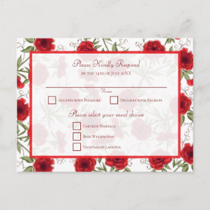 Red Rose Romantic Wedding RSVP Reply Holiday Postcard