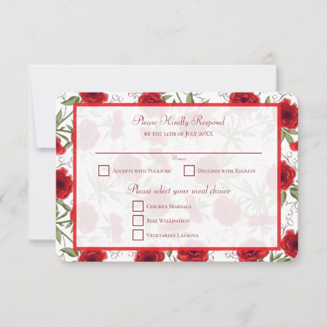 Red Rose Romantic Wedding RSVP Reply Invitation (Front)