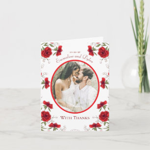 Red Rose Romantic Wedding Thank You Cards Photo