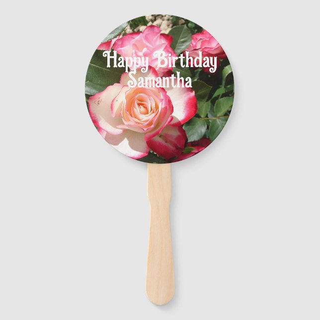 Red Rose Roses floral Photo Womens Birthday Party Hand Fan (Front)
