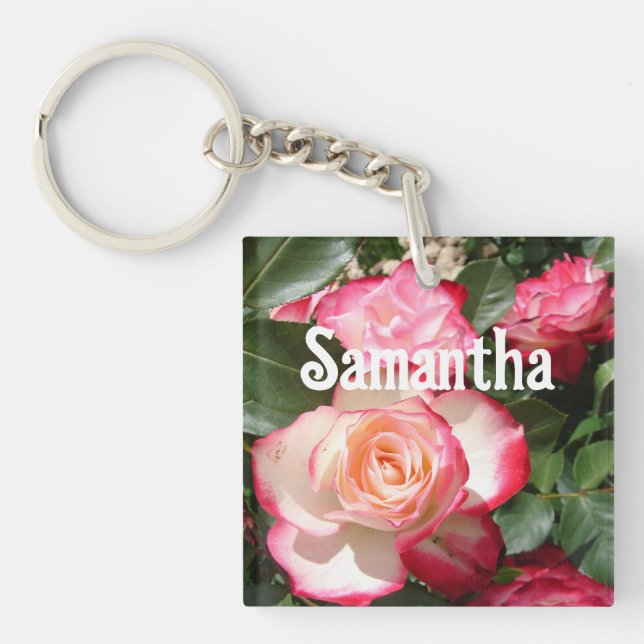 Red Rose Roses floral Photo Womens Birthday Party Key Ring (Front)