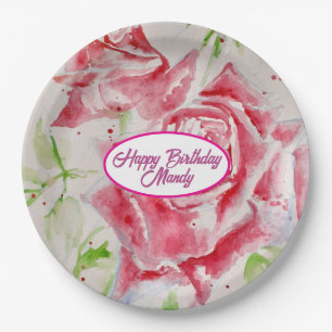 Red Rose Roses Flower Pattern Paper Party Plate