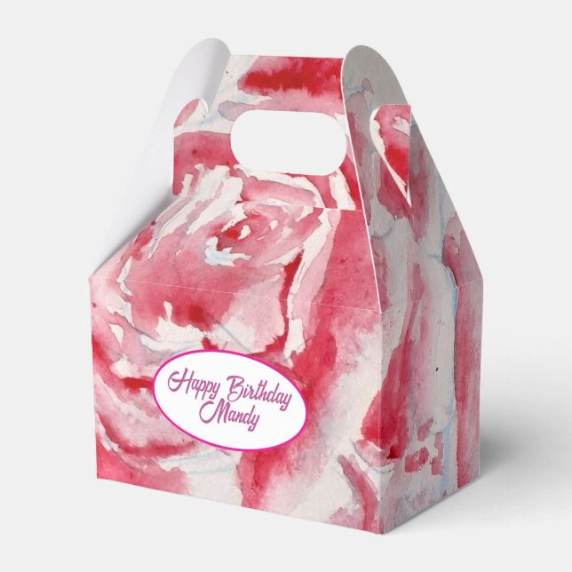 Red Rose Roses Flower Pattern Paper Party Plate Favour Box (Front Side)