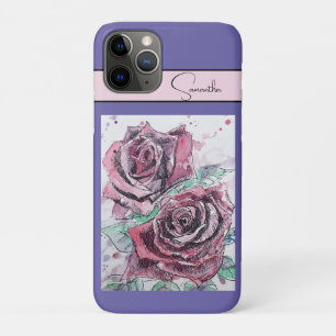 Red Rose Roses Flower Watercolor Floral Purple Art Case-Mate iPhone Case