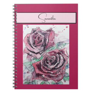 Red Rose Roses Flower Watercolor Floral Purple Art Notebook
