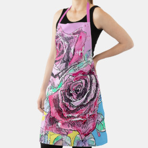 Red Rose Roses Watercolour Floral Flowers Flower Apron