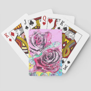 Red Rose Roses Watercolour Floral Flowers Flower Playing Cards