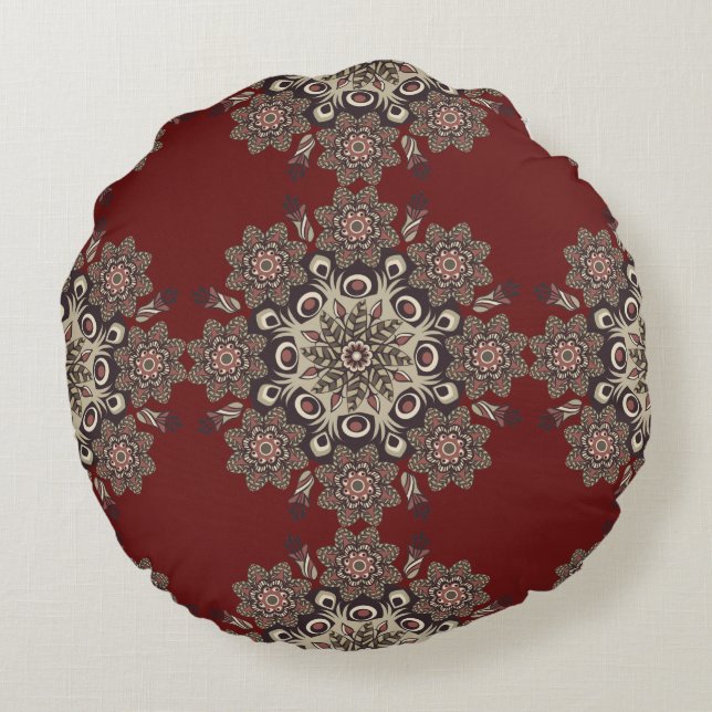 Red/Rose Round Reversible Mandala Pillow (Back)